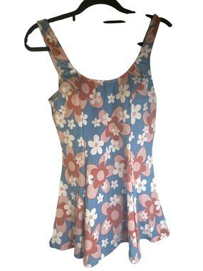 Esther Williams One-Piece Swimsuit Size 10 Blue Pink White Retro Style Swimwear